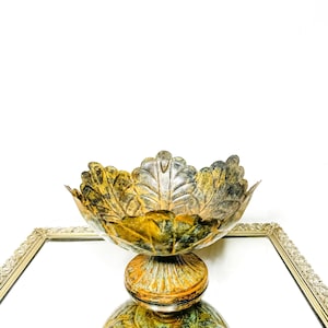 Vintage Metal Floral Planter vase or Decorative Catchall Tray Made in India