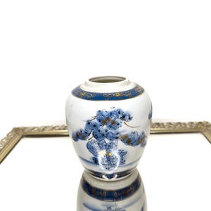 Vintage Chinese Porcelain Meiping blue and white Vase with gold accents