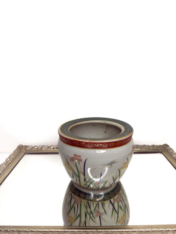 New England Pottery Ming Dynasty Fish Bowl Planter Vase, Floral