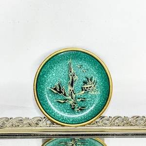 Vintage Mid Century Modern Brass hand painted A.N. Oppenheim plate, Israel