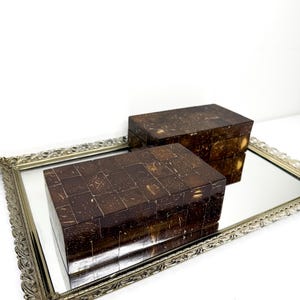 Set of Two Vintage Handmade Wooden Mosaic Trinket Boxes, Wooden Jewelry boxes
