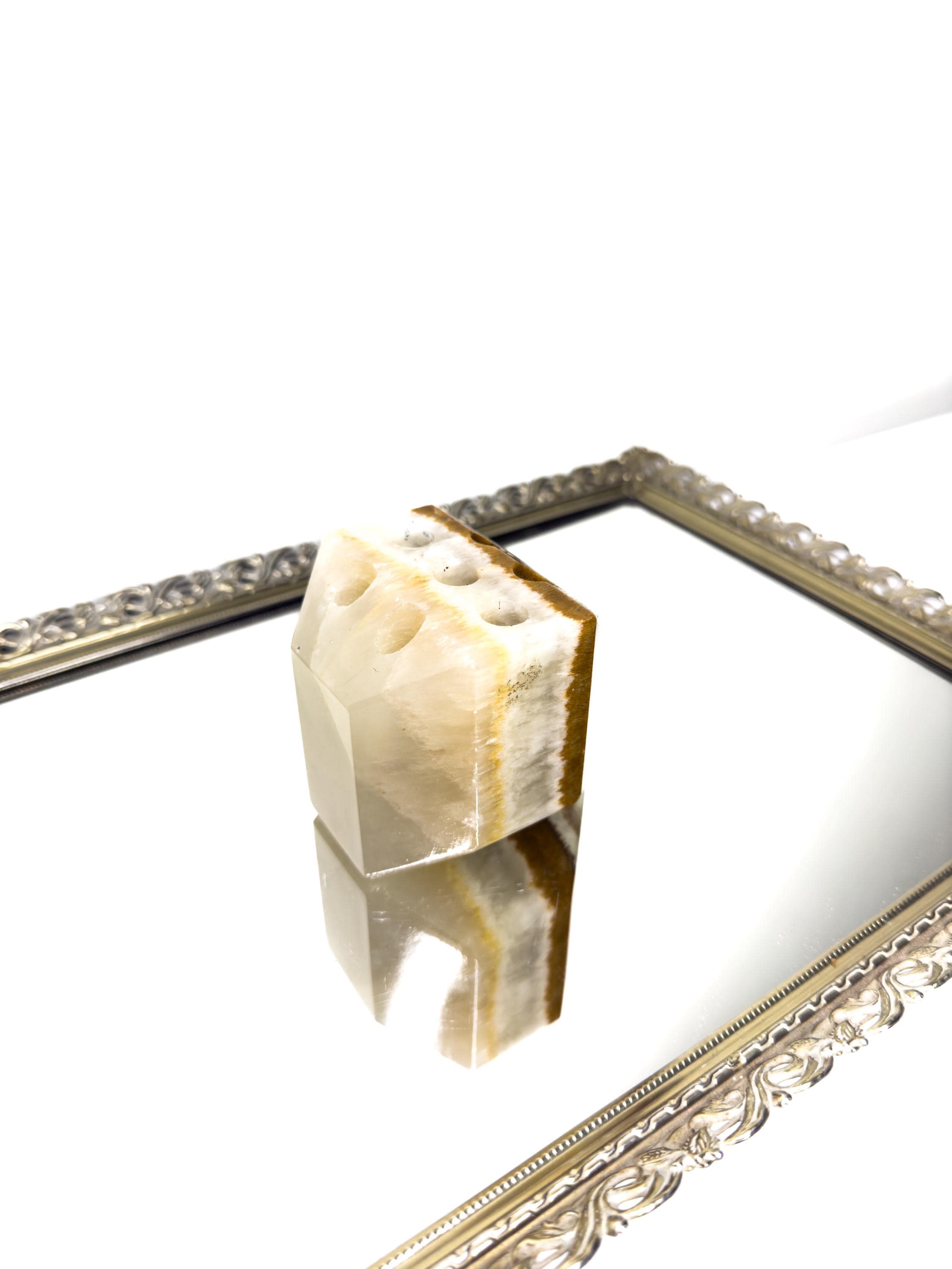 Vintage Agate Marble Onyx Stone Pen Pencil Holder Desk Paperweight