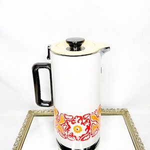 Vintage Retro Tiger Tea/Coffee Carafe  Vacuum Bottle 1 Liter  White Flowers  Made in Japan