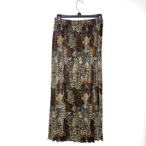 Vintage Brown Black Animal Print Skirt Long Slit Flowy Waist Sz S