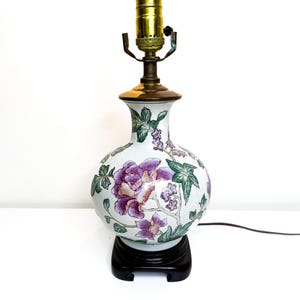 Small Vintage Chinoiserie Table Lamp Pastel Floral Asian Hollywood Regency Pink Purple Green , Coastal Chic Lamp , Small Kitchen Lamp