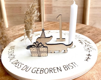 Birthday plate | 1st birthday | Gift birth | personalized | Baby Gift | Gift baptism | Birth chart | wood | Dachshund | Dog