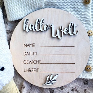 Geburtsschild zum Ausfüllen | Geburt verkünden | personalisierbar | Baby Geschenk | Hallo Welt | Namensschild | Geburtstafel Holz