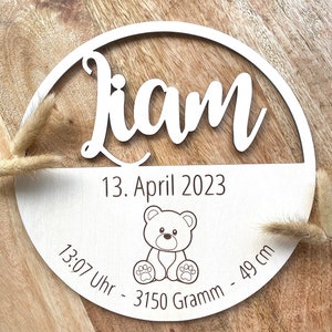 Geburtsschild | Geschenk zur Geburt | personalisiert | Baby Geschenk | Geschenk zur Taufe | Namensschild | Geburtstafel Holz | Teddybär