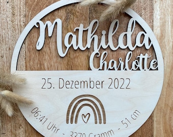 Rainbow birth sign | Birth gift | personalized | Baby gift | Christening gift | Name plate | Wooden birth board