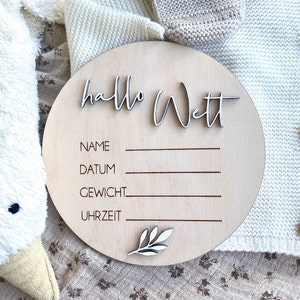 Geburtsschild zum Ausfüllen | Geburt verkünden | personalisierbar | Baby Geschenk | Hallo Welt | Namensschild | Geburtstafel Holz