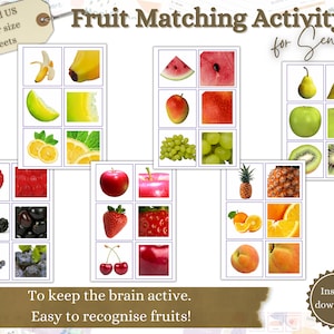 Matching Game for Seniors, Fruit Matching Game Dementia Activities, Care Home Activity, Alzheimer’s gifts, Dementia Aid, Activities Director