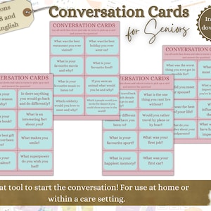 Printable Conversation Cards for Seniors, Dementia Activities, Conversation Prompt Cards, Ice Brraker Activity, Alzheimer’s Acitivity