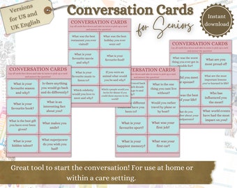 Printable Conversation Cards for Seniors, Dementia Activities, Conversation Prompt Cards, Ice Brraker Activity, Alzheimer’s Acitivity