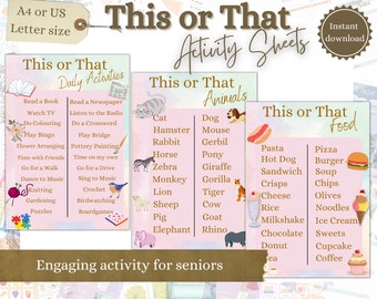 This or That, What Would You Rather, Dementiability, Care Home Activity, Dementia Activities, Alzheimer’s Games, Dementia Download