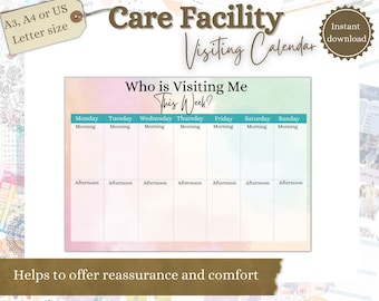 Care Facility Door Sign, Dementia Sign Care pack, Printable Calendar, Who is Visiting Me, Dementia Planner