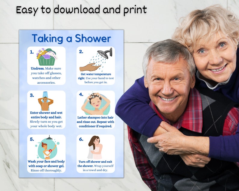 Taking a Shower Dementia Aid, Printable Dementia Sign, Wall Signs for