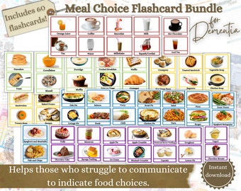 Meal Choice Flashcard Bundle, Visual Aid for Seniors, Dementia Aid, Care Facility, Alzheimer's Visual Aid, Dinner, Lunch, Memory Aid