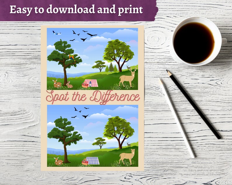 Spot the Difference Activity Sheets, Printable Activities for Seniors