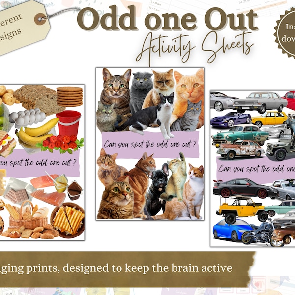 Dementia activities, Dementia Games, Care Home Activity, Odd One Out, Activities for Seniors, Alzheimer’s gifts, Dementia Download