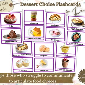 Meal Choice Flashcards, Visual Aid for Seniors, Dementia Sign, Care Facility, Alzheimer&#39;s Visual Aid, Food Choice Cards, Dessert