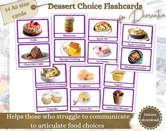 Meal Choice Flashcards, Visual Aid for Seniors, Dementia Sign, Care Facility, Alzheimer's Visual Aid, Food Choice Cards, Dessert