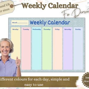 Weekly Calendar for Dementia, Printable Dementia Aid, Alzheimer’s Help, Memory Aid, Dementia Care, Caregiver tools
