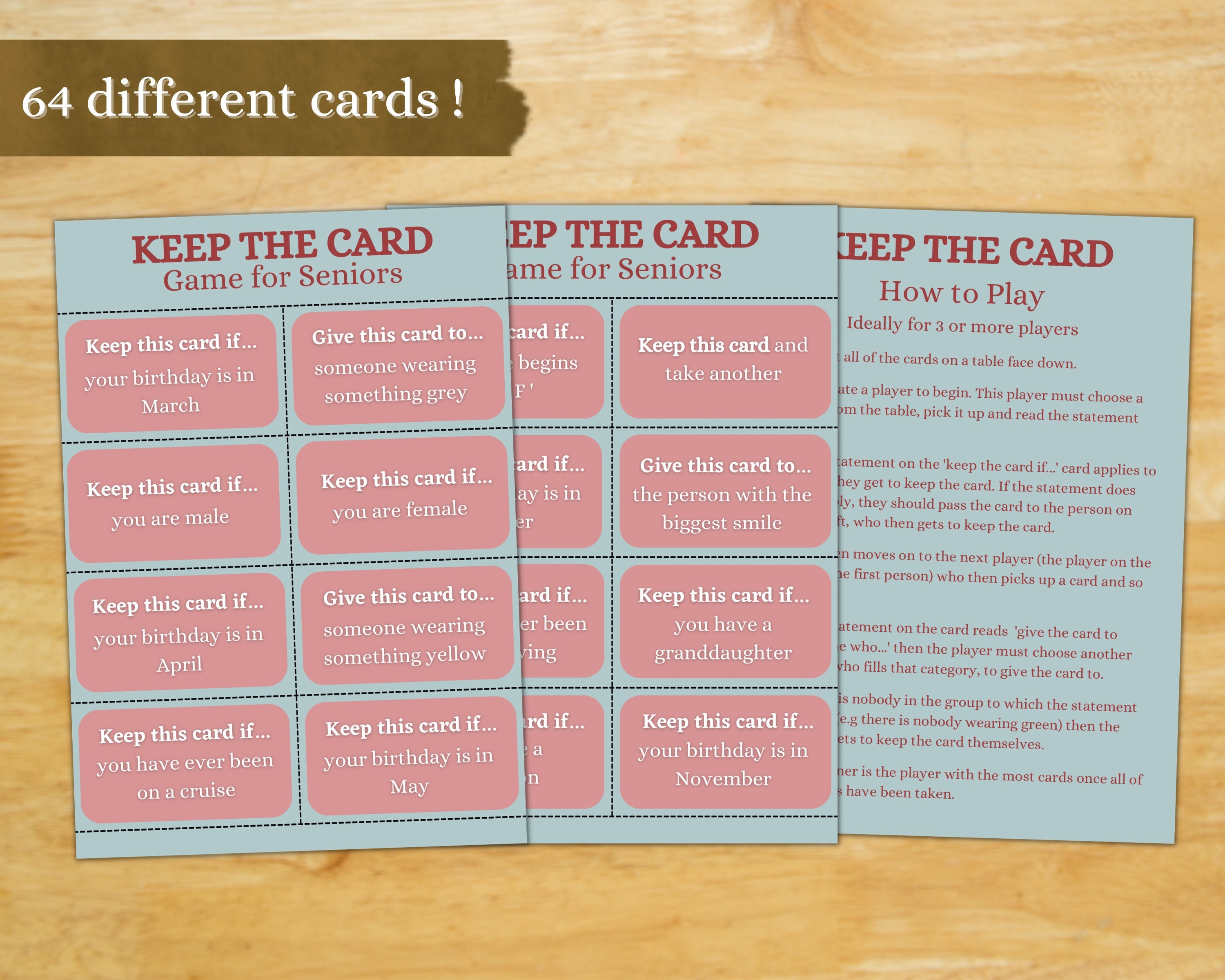 Keep the Card Game for Seniors Dementia Activities Care Etsy
