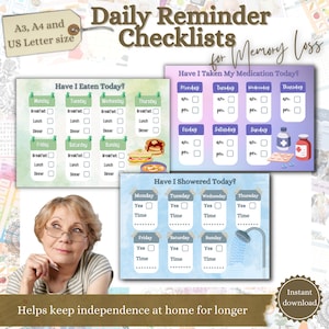 Checklists for Memory Loss, Dementia Checklists, Alzheimer&#39;s Aids, Daily Reminders, Printable Dementia Aid, Caregivers tools