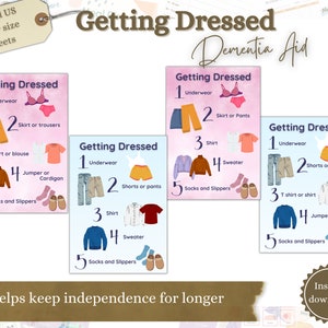 Getting Dressed Memory Aid, Printable Dementia Aid, Alzheimer’s Help, Keep Independence at Home, Dementia Care Sign