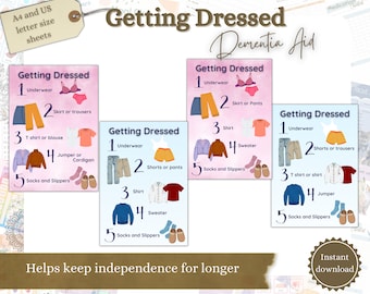 Getting Dressed Memory Aid, Printable Dementia Aid, Alzheimer’s Help, Keep Independence at Home, Dementia Care Sign