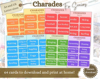 Charades Game for Seniors, Printable Dementia Activity, Alzheimer’s Games, Memory Aid, Dementia Care, Caregiver tools