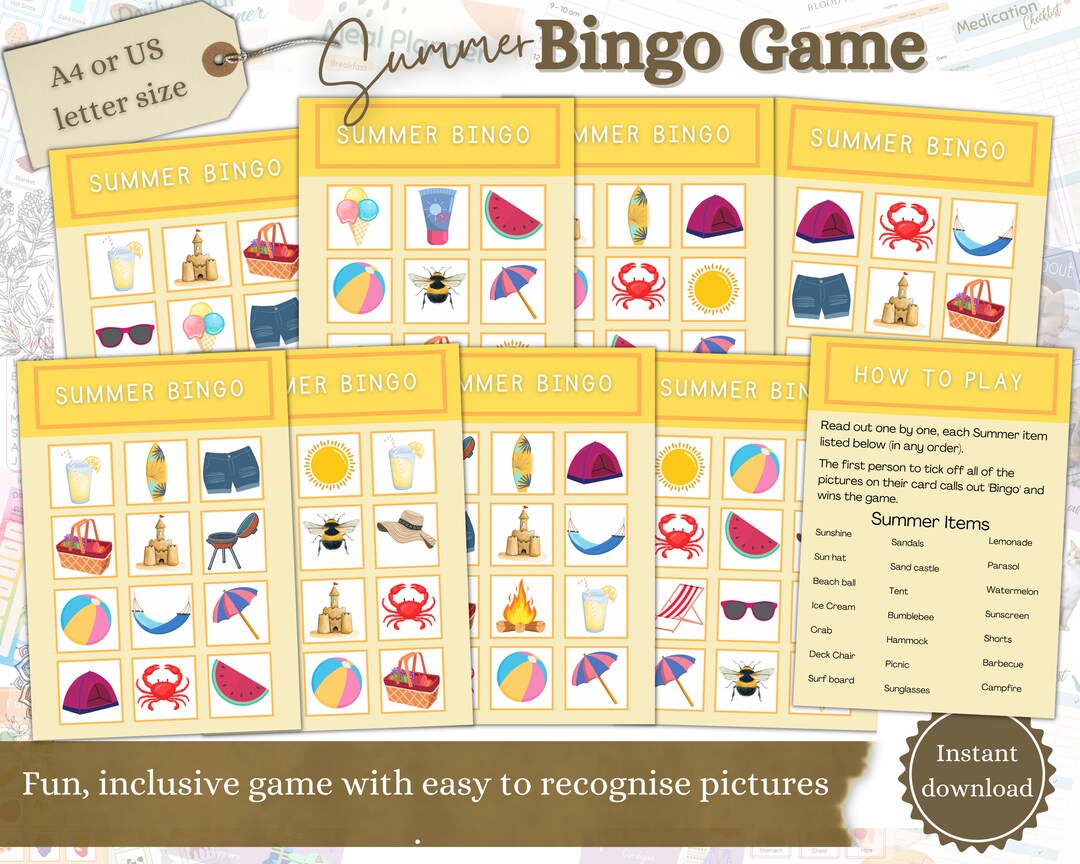 Bingo Game, Bingo Board, Summer Bingo, Alzheimers Activities, Bingo for