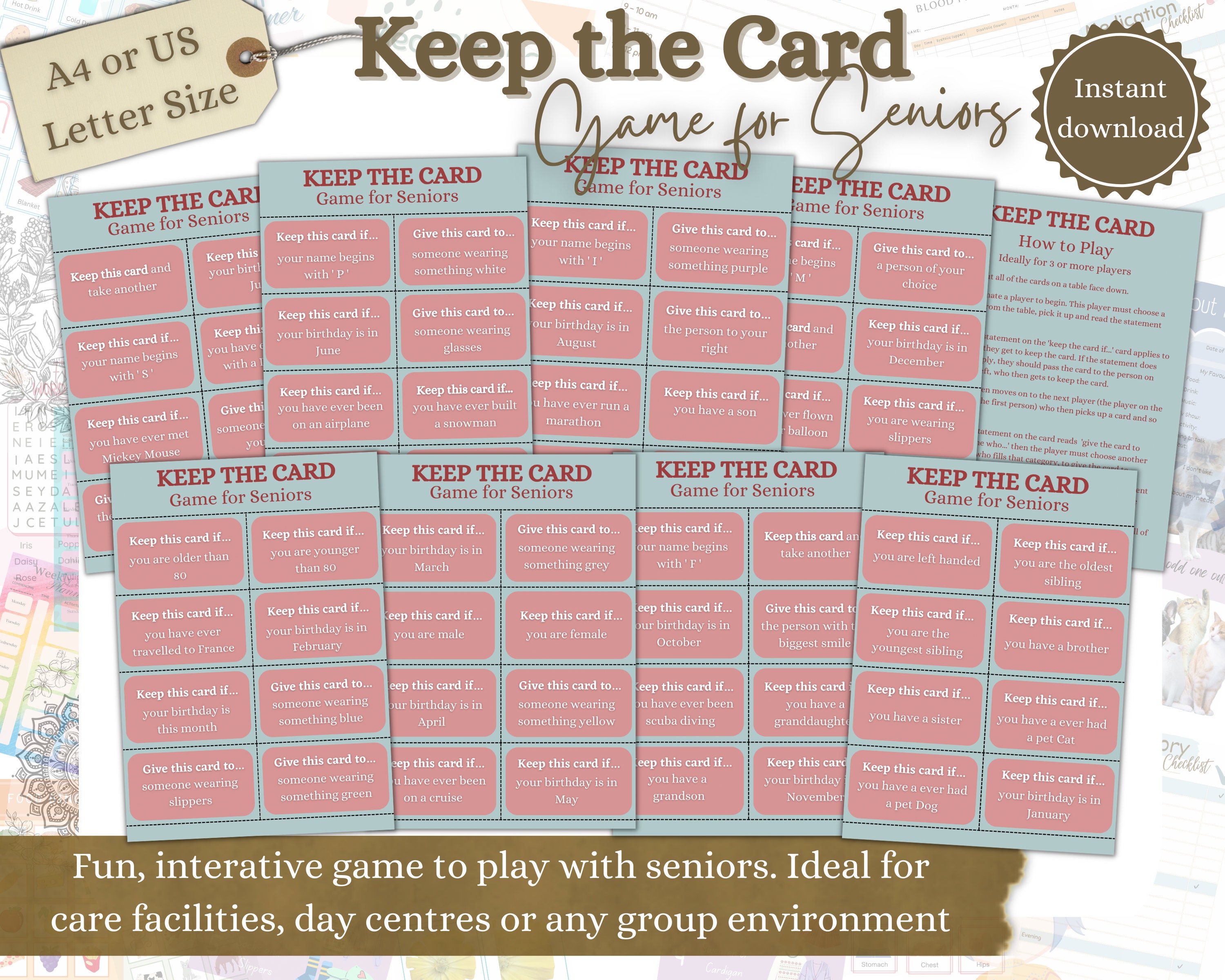Keep the Card Game for Seniors Dementia Activities Care Etsy