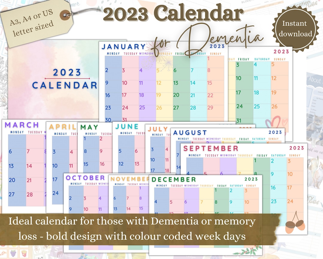 Printable Dementia Calendar, 2023 Calendar, Calendar for Memory Loss