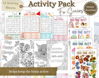 Dementia Activity Pack, Brain Games,  Azheimers Activities, Dementia Activities, Activities Director, Dementia Gift, Adult Colouring