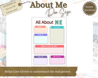 Dementia About Me Poster, Dementia sign, Dementia Door Sign, Dementia Aid, care home poster, Dementia Download