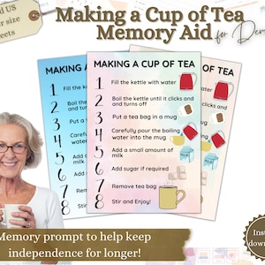 How To Make A Cup Of Tea Sign, Memory Aid for Dementia, Wall Signs for Alzheimer’s, Dementia Care, Printable Dementia Aid