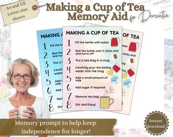 How To Make A Cup Of Tea Sign, Memory Aid for Dementia, Wall Signs for Alzheimer’s, Dementia Care, Printable Dementia Aid