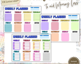 Memory Loss Planner, Weekly Planner, Dementia Help, Dementia Aid, Dementia Care, Dementia Binder, Digital PDF Planner