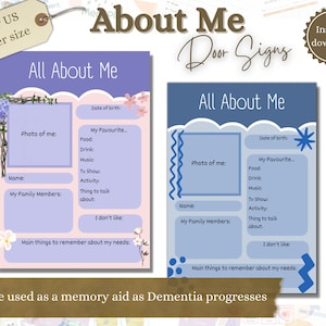 Dementia Door Sign, Memory Care Door Sign, About Me, Alzheimers Activity, Dementia Sign, Care Setting, Printable Dementia Sign, Memory Aid