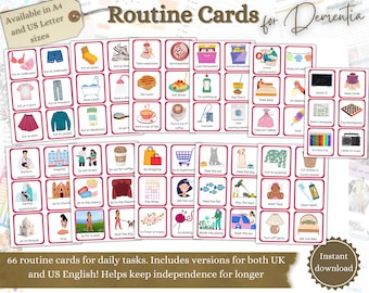 Tarjetas de rutina diaria para la demencia, ayuda imprimible para la demencia, ayuda para el Alzheimer, mantener la independencia en casa, cuidado de la demencia