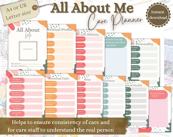 About Me, Care Planner, Care Facility, Care Givers Information Pack, Dementia Aid, Printable Planner,