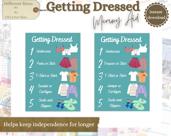 Dementia Wall Sign, Dementia Help, Dementia Aid, Dementia gift, Getting Dressed, Dementia Care, Care Home