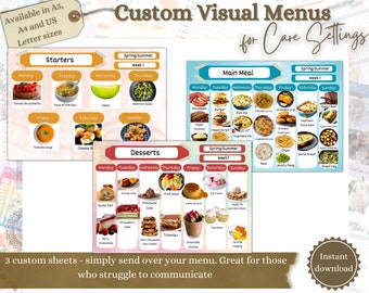 Custom Menu Flashcards for Care Settings, Dementia Aid, Communication Chart for Seniors, Care Facility