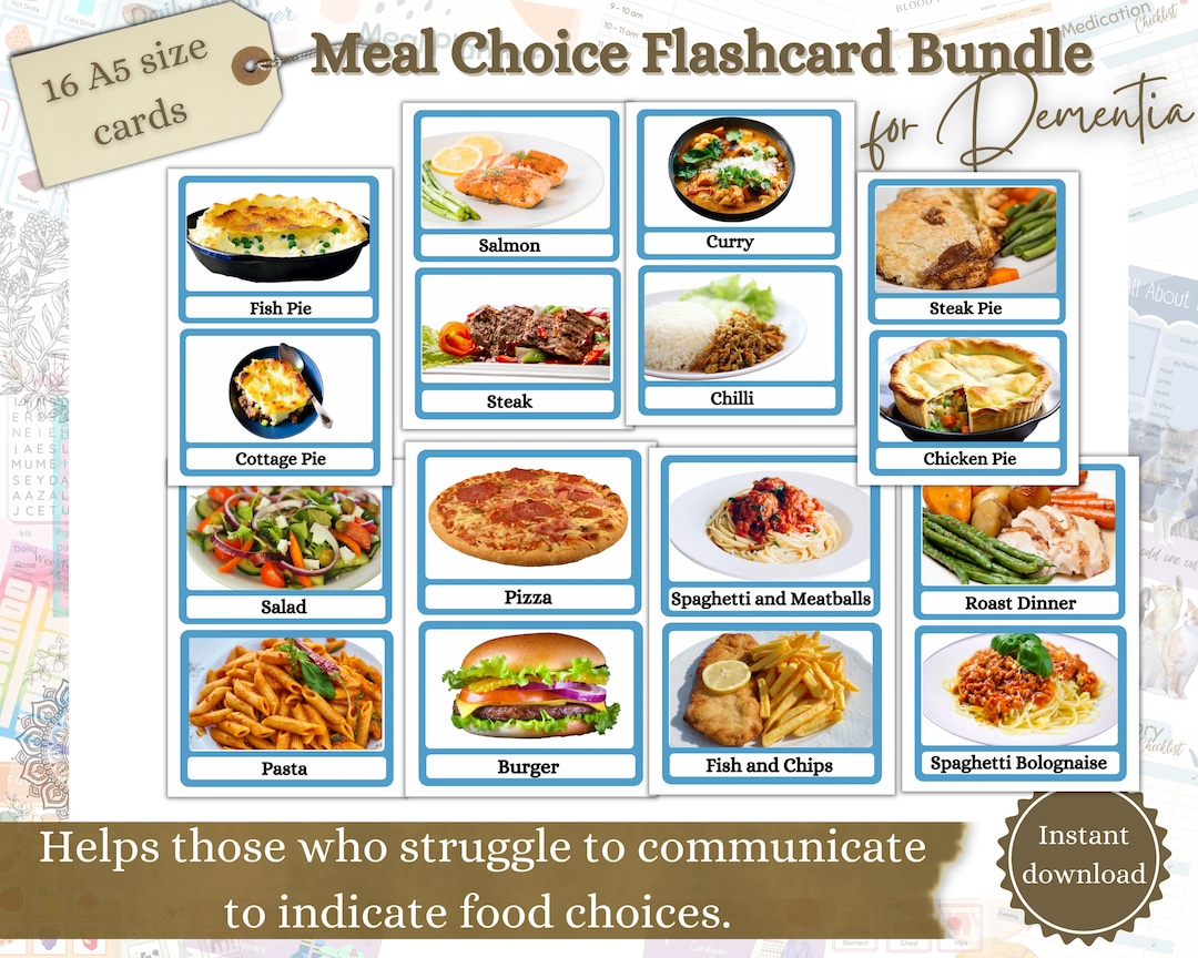 Meal Choice Flashcards, Visual Aid for Seniors, Dementia Aid, Care