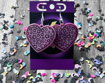 LEOPARD PRINT HEART Earrings | Statement Earrings | Quirky Earrings | Alternative Earrings | Geeky Earrings | Galentines | Valentines |