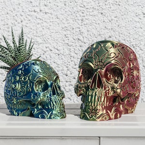 Mexican Calavera Skull Planter Sugar Skull Pot Day of the Dead Gothic Garden Planter Decor image 1