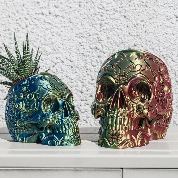 Plantadora de Calavera Mexicana - Olla de Calavera de Azúcar - Día de Muertos - Decoración de Jardinera Gótica