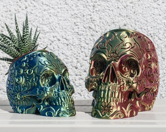 Mexican Calavera Skull Planter - Sugar Skull Pot - Day of the Dead - Gothic Garden Planter Decor