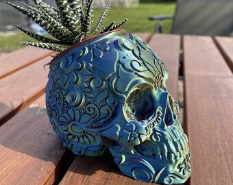 Skull Planter Pot Color Changing - Mexican Calavera Planter - Sugar Skull Pot - Day of the Dead